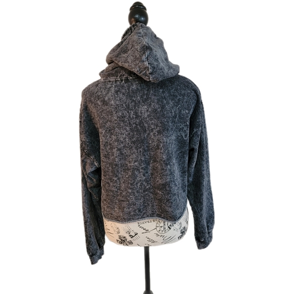 Womens Polaroid Acid Wash Retro Cropped Hoodie Long Sleeve Size M - Picture 6 of 8